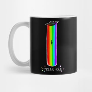 Rainbow UFO abducting a human Mug